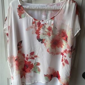Calvin Klein Floral Blouse - White and Red